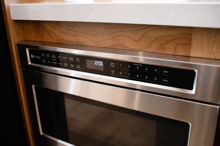 Close-up of the built-in microwave drawer