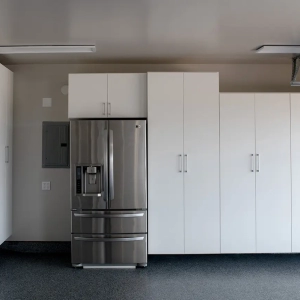 Garage Cabinets with outside refrigerator remodel