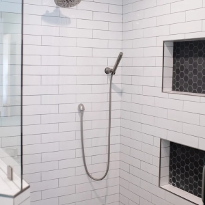Walk In Shower with White Tiles