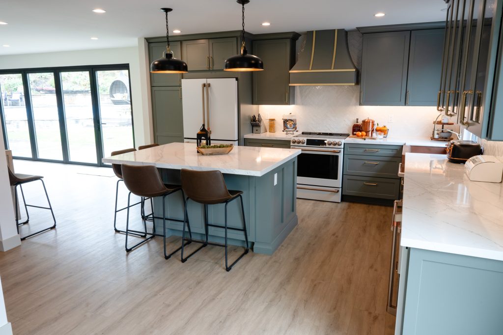 Kitchen, dining, and living in one open view