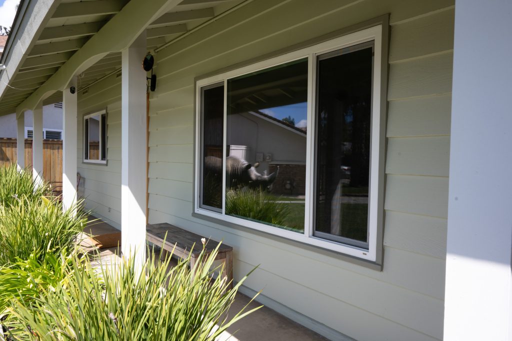 Updated entry porch with new door and lighting