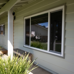 Updated entry porch with new door and lighting