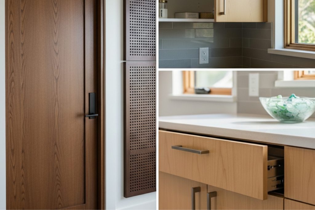 Solid-core door and soft-close cabinetry for acoustic comfort in home design 2025 San Diego Trend