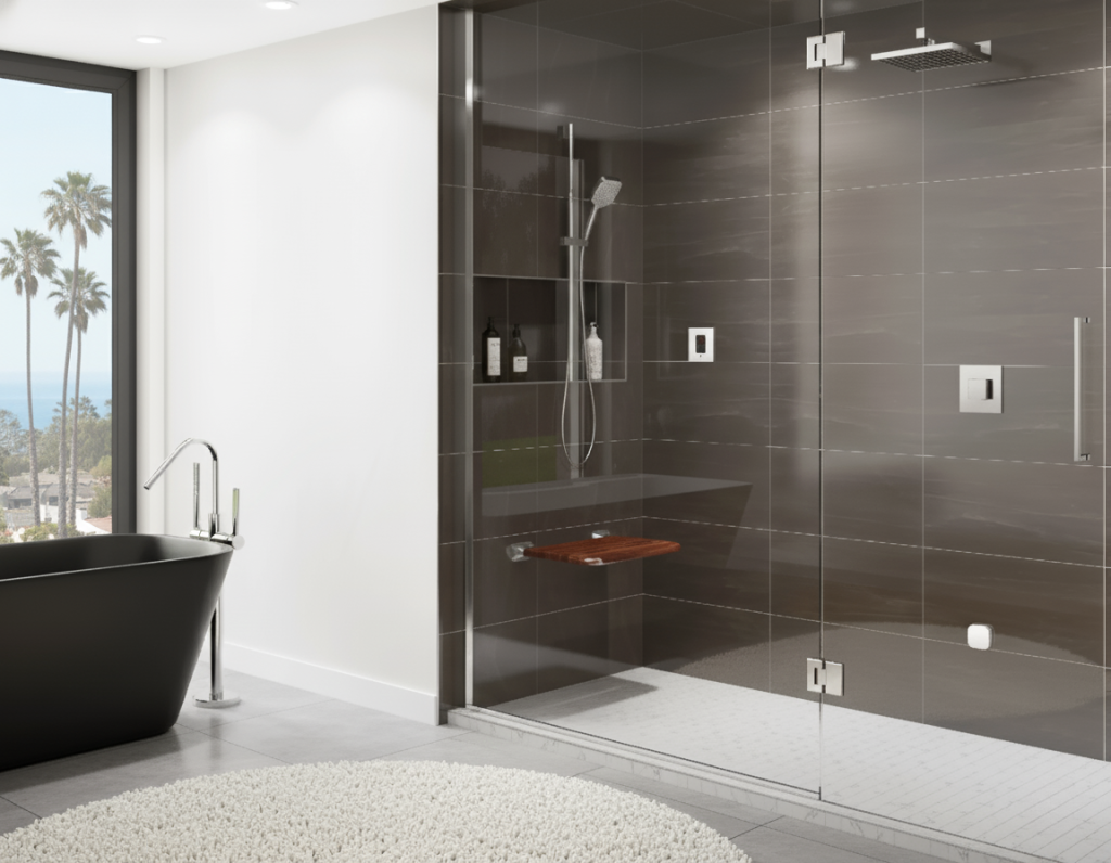 Luxury bathroom with wet room shower and spa tub