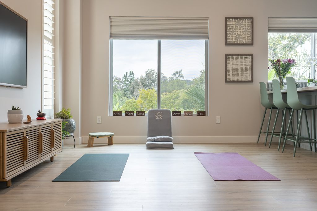 Yoga mats in living area