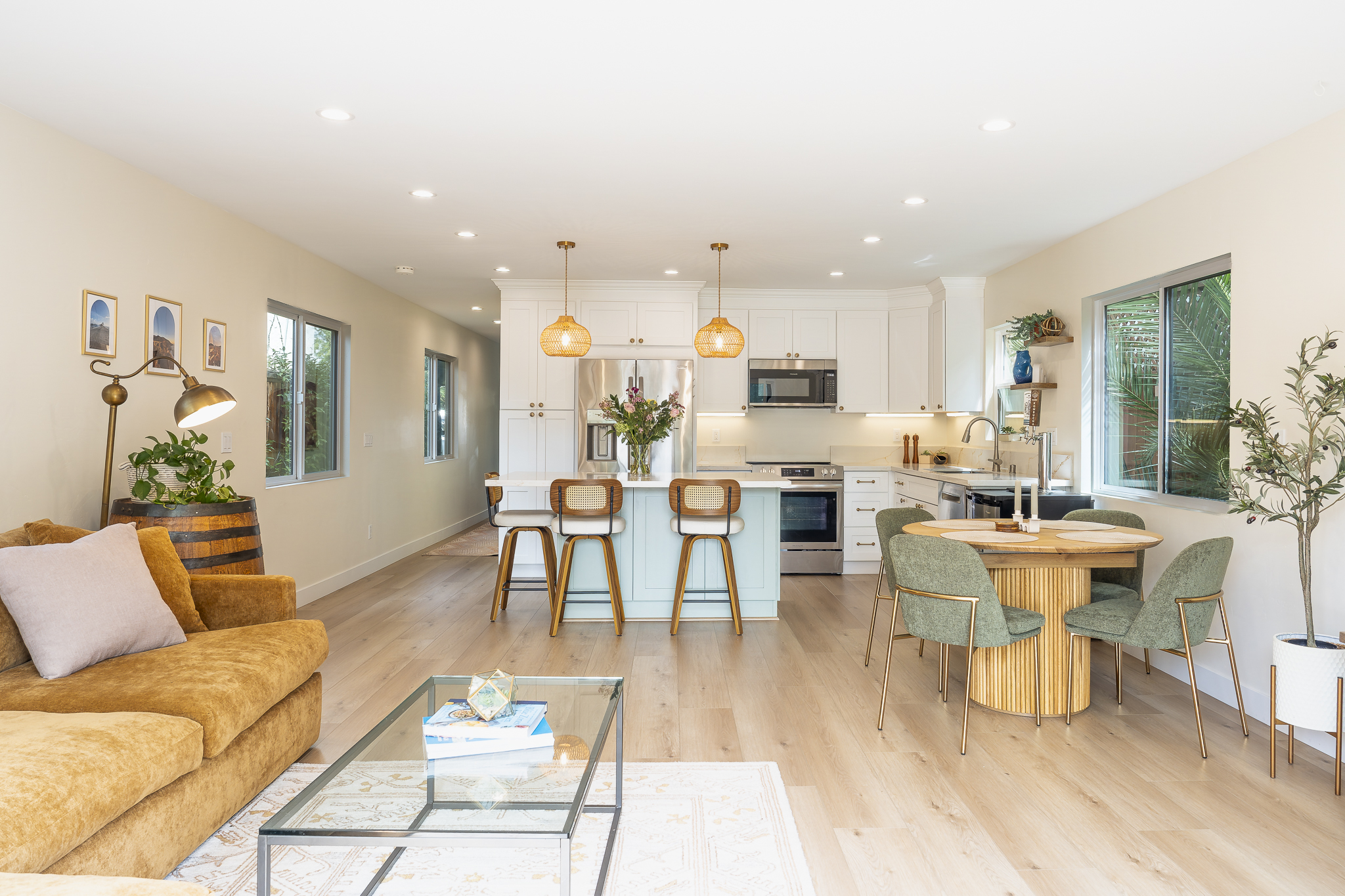 Pacific Beach whole home remodel with open kitchen and island seating