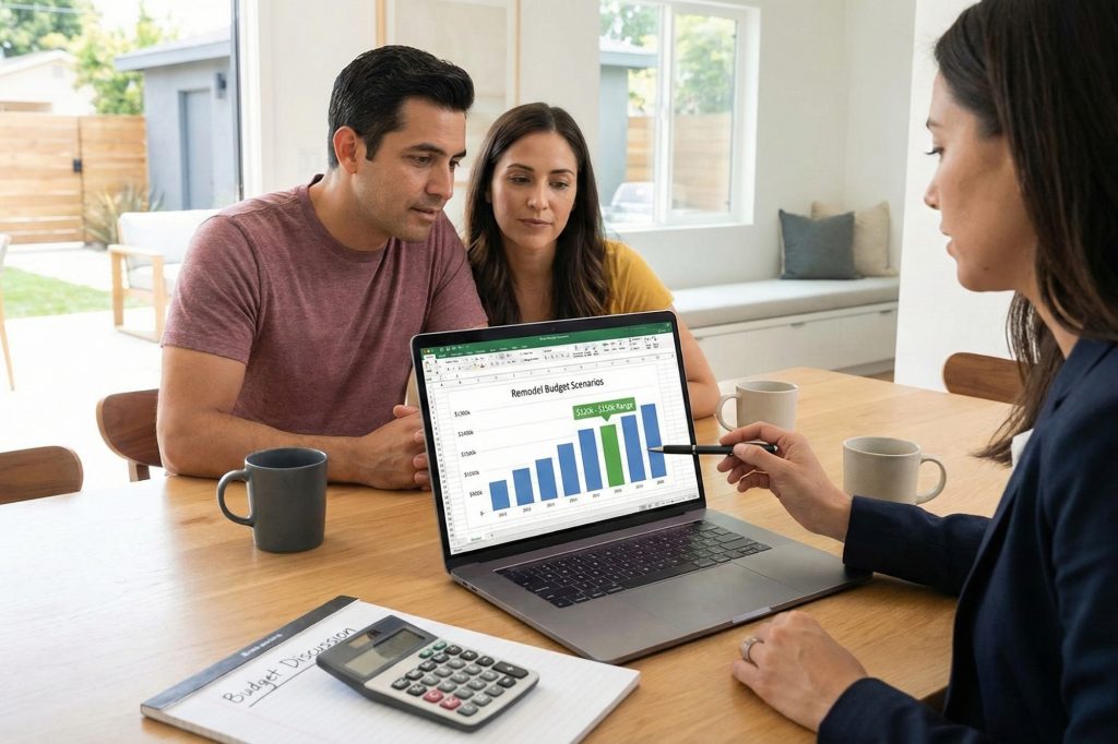 Discussing realistic remodeling budget ranges for a San Diego project