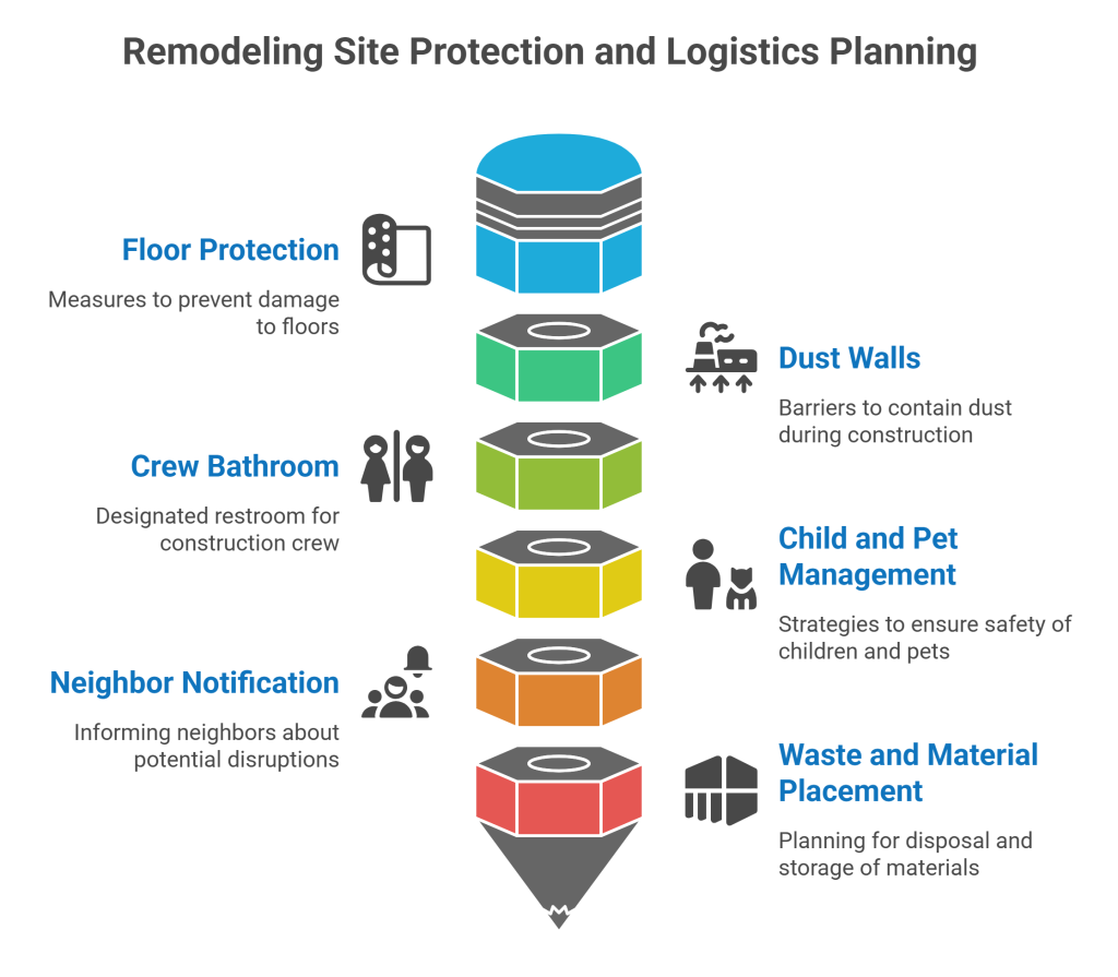 Graphic of remodel site protection and logistics steps