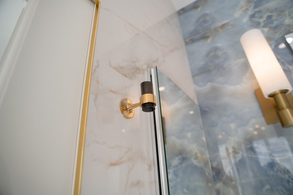 Black and brass robe hanger closeup