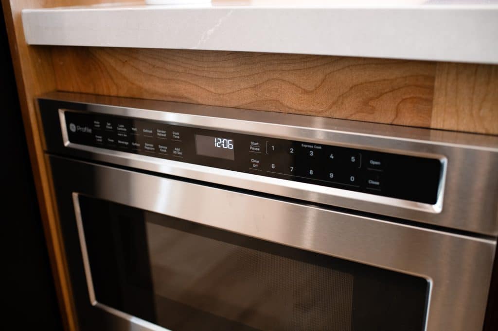Close-up of the built-in microwave drawer