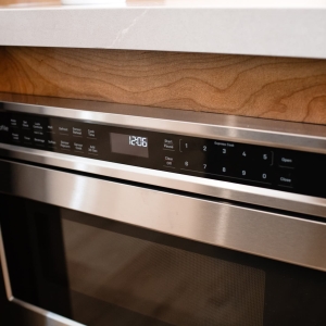 Close-up of the built-in microwave drawer