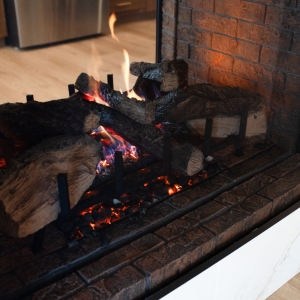 Close-up of the double-sided fireplace flames