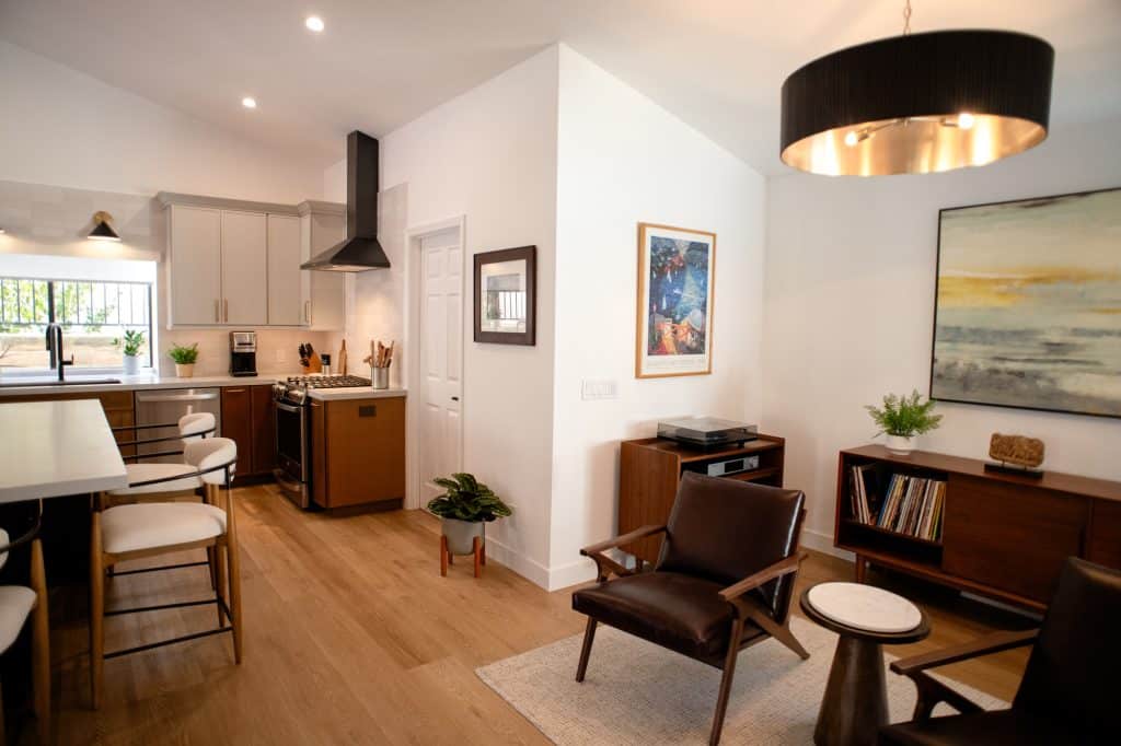 Family room opening into the remodeled kitchen