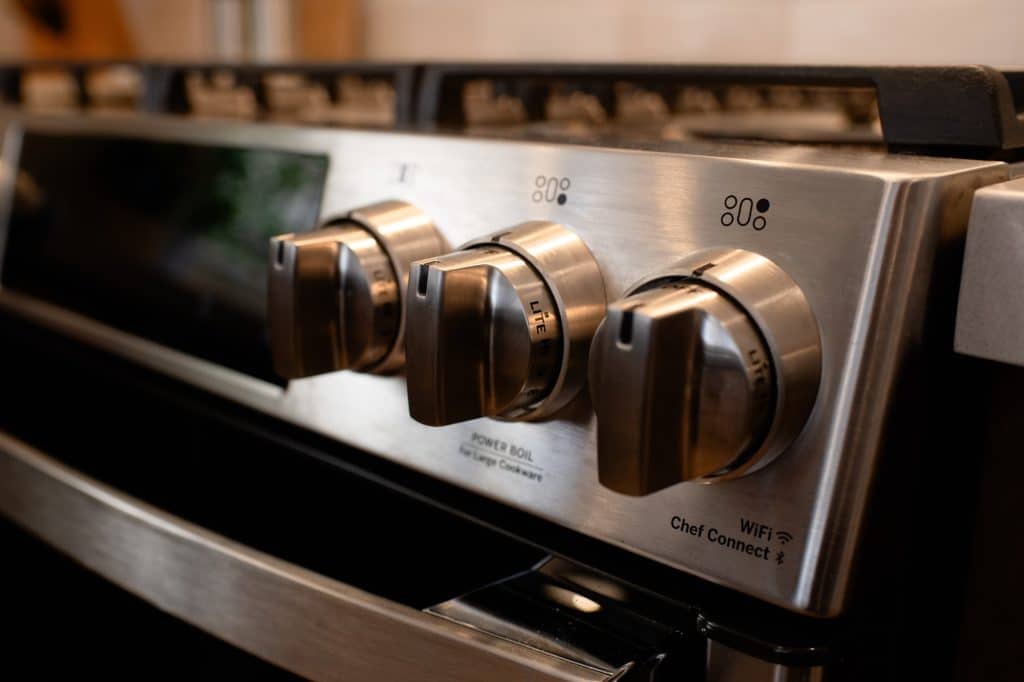 Close-up of GE Profile range controls