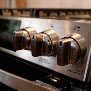 Close-up of GE Profile range controls