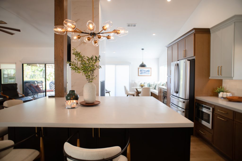 Large kitchen island facing the breakfast nook