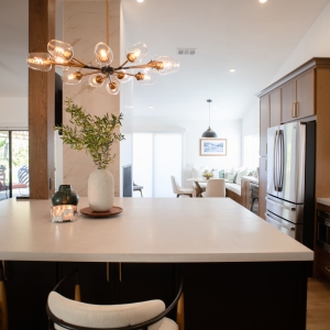 Large kitchen island facing the breakfast nook