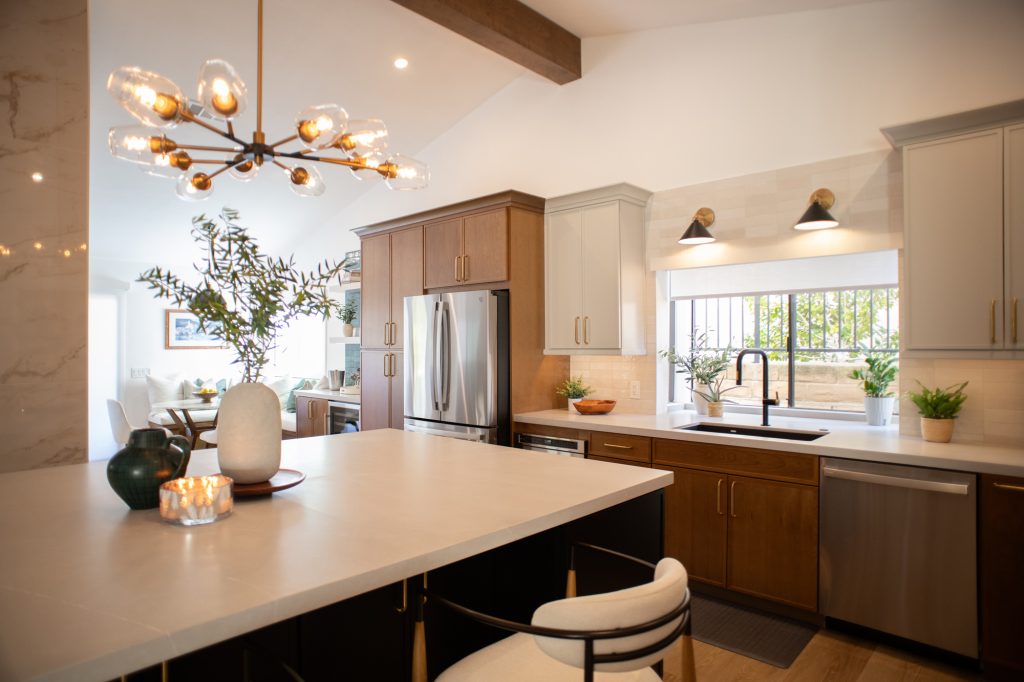 Open kitchen with large island and sink wall