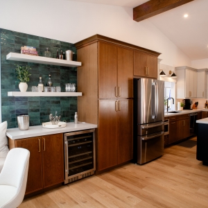 Open kitchen with beverage station and large island