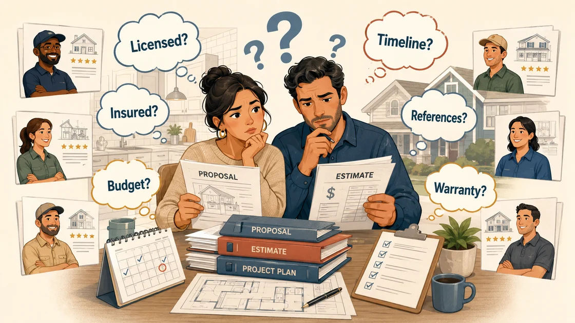 San Diego homeowners reviewing remodeling proposals and questions to ask contractors